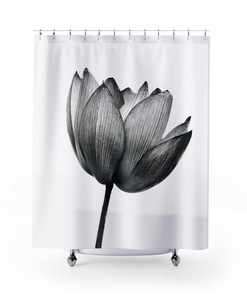 Black and White Floral Lotus Shower Curtain | Contemporary Bath Shower | Vintage Print Bathroom Decor