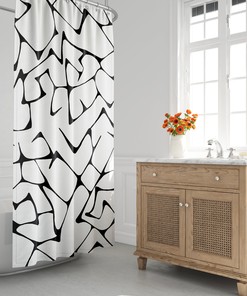 Black and White Hand-Drawn Abstract Shower Curtain - Minimalist Design with Mid Century Modern Look