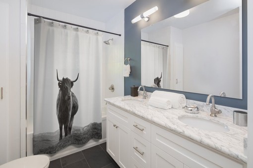 Black and White Highland Cow Photographic Farm Barn Shower Curtain for Rustic Bathroom Decor - Image 2