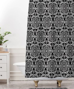 Black and White Mandala Boho Shower Curtain, Geometric Bath Decor, Modern Bathroom Design