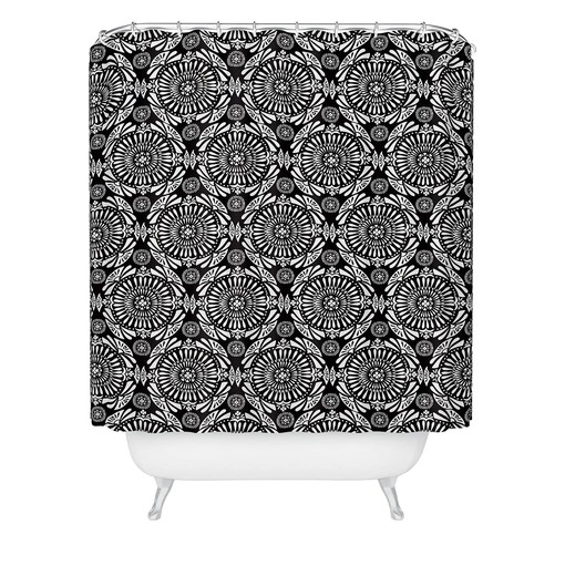 Black and White Mandala Boho Shower Curtain, Geometric Bath Decor, Modern Bathroom Design - Image 2