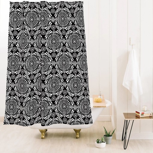 Black and White Mandala Boho Shower Curtain, Geometric Bath Decor, Modern Bathroom Design - Image 3