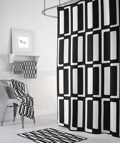 Black and White Mid Century Modern Shower Curtain: Match with Bath Towels and Mat