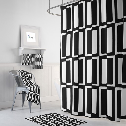 Black and White Mid Century Modern Shower Curtain: Match with Bath Towels and Mat