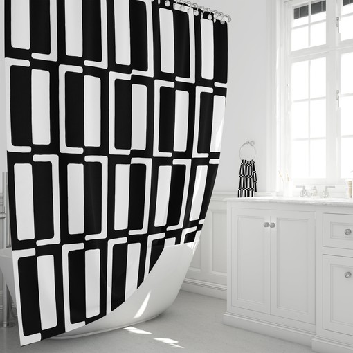 Black and White Mid Century Modern Shower Curtain: Match with Bath Towels and Mat - Image 2