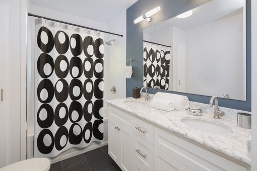 Black and White Mid Century Modern Shower Curtain, Retro Bathroom Decor as a Unique Bathroom Accessory - Image 2