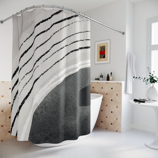 Black and White Minimalist Oil Paint Strokes Shower Curtain for Apartment