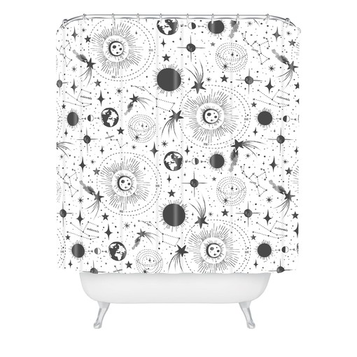 Black and White Outer Space Shower Curtain with Constellations Design for Minimalist Bathroom - Image 2