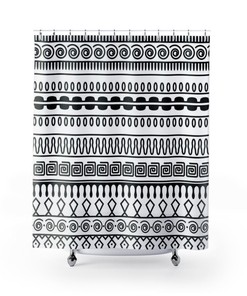 Black and White Shower Curtain for Dorm Room and Bathroom