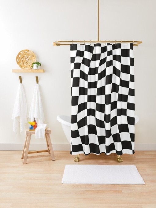 Black and White Squares Shower Curtain with Modern Abstract Design made with Eco-Friendly - Image 2