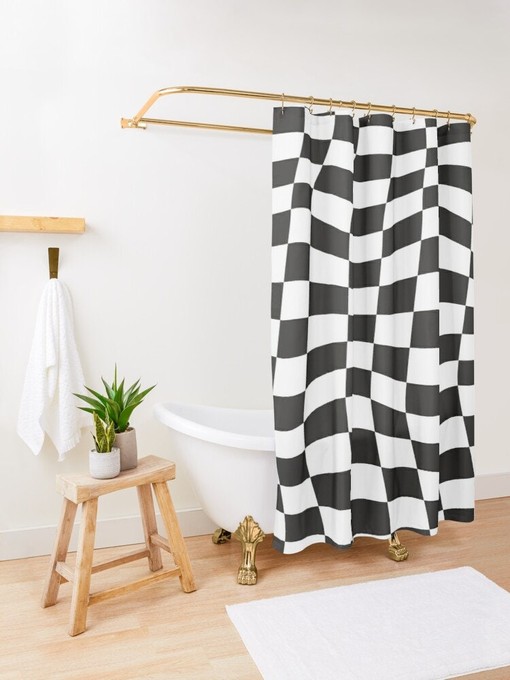 Black and White Squares Shower Curtain with Modern Abstract Design made with Eco-Friendly - Image 3