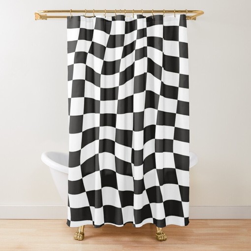 Black and White Squares Shower Curtain with Modern Abstract Design made with Eco-Friendly - Image 4