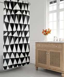 Black and White Triangle Shower Curtain - Minimalist Abstract Design for Contemporary Bath Decor