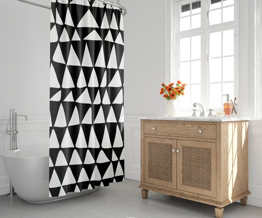 Black and White Triangle Shower Curtain - Minimalist Abstract Design for Contemporary Bath Decor