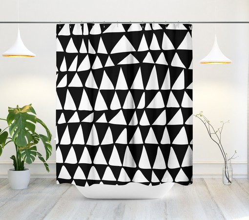 Black and White Triangle Shower Curtain - Minimalist Abstract Design for Contemporary Bath Decor - Image 2