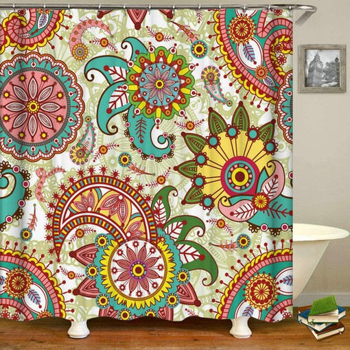 Bloemen Swirl Design Colorful Boho Swirl Flower Shower Curtain