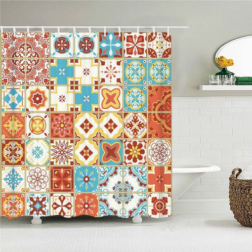 Bloemenmoza Tegel Fabric Boho Blue Mandala Geometric Shower Curtain