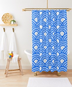 Blue Boho Art Deco Shower Curtain - Eco-Friendly and Waterproof Polyester for Chic Bath Decor