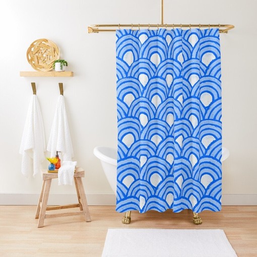 Blue Boho Art Deco Shower Curtain - Eco-Friendly and Waterproof Polyester for Chic Bath Decor