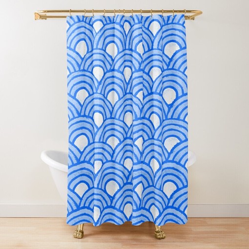 Blue Boho Art Deco Shower Curtain - Eco-Friendly and Waterproof Polyester for Chic Bath Decor - Image 2