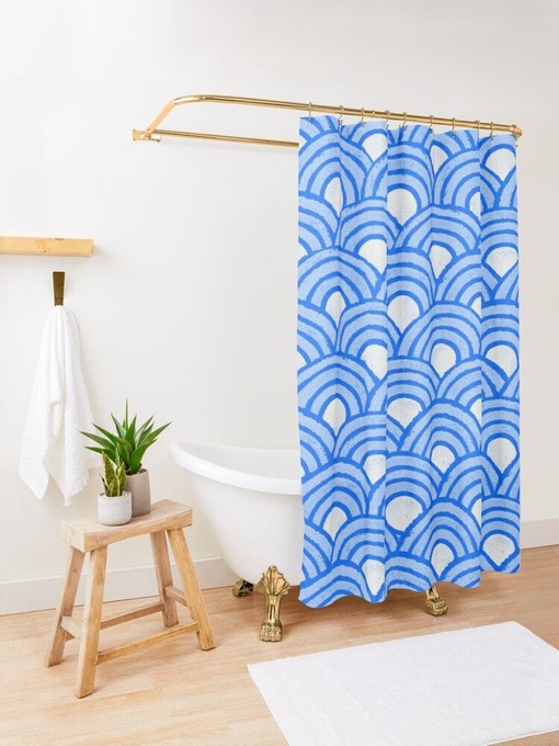 Blue Boho Art Deco Shower Curtain - Eco-Friendly and Waterproof Polyester for Chic Bath Decor - Image 3