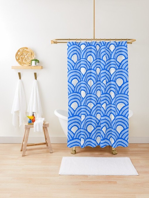 Blue Boho Art Deco Shower Curtain - Eco-Friendly and Waterproof Polyester for Chic Bath Decor - Image 4