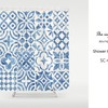 Blue Ceramic Tile Pattern Print Disney Shower Curtain, Waterproof Home Decor Curtain for Bathroom