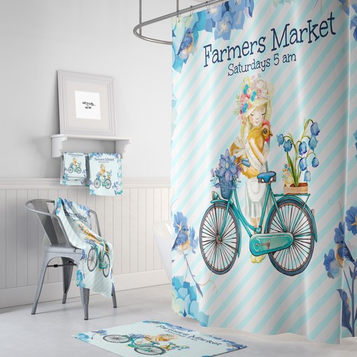 Blue Farmhouse Theme Shower Curtain with Serene Atmosphere for Your Bathroom- SHOWER15