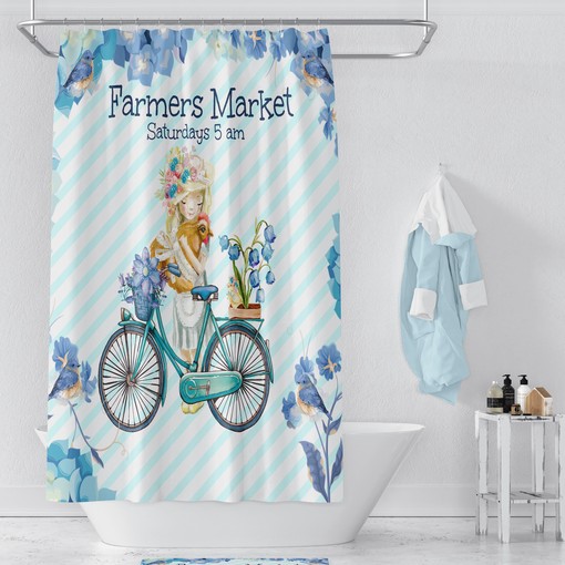 Blue Farmhouse Theme Shower Curtain with Serene Atmosphere for Your Bathroom- SHOWER15 - Image 2
