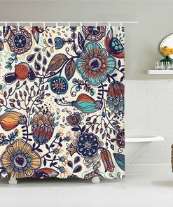 Blue Floral Nordic Wild Flower Bohemian Chic Shower Curtain