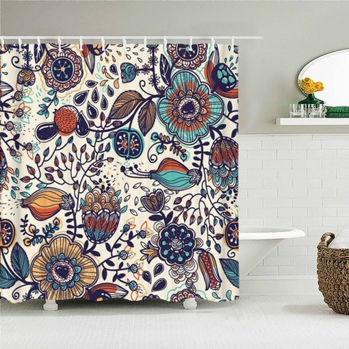 Blue Floral Nordic Wild Flower Bohemian Chic Shower Curtain