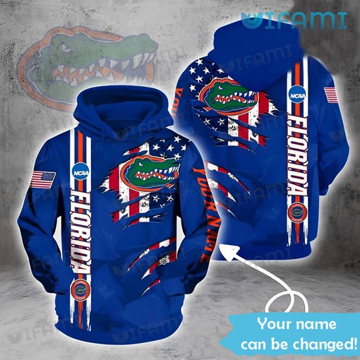 Blue Florida Gators Customized Name Logo Hoodie - 3D All Over Print Design