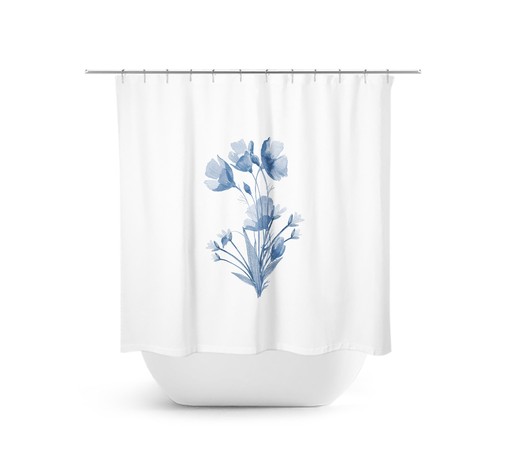 Blue Flower Minimalist Shower Curtain - Perfect for Farmhouse Bathroom Decor