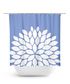Blue Flower Shower Curtain - Periwinkle Farmhouse Girl Bathroom Bathtub Curtain