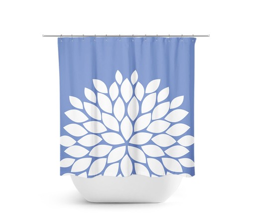 Blue Flower Shower Curtain - Periwinkle Farmhouse Girl Bathroom Bathtub Curtain