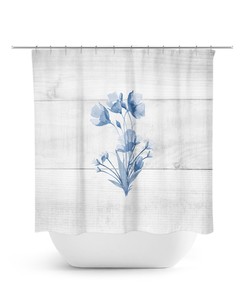 Blue Flowers Minimalist Farmhouse Shower Curtain - Perfect for Contemporary Farmhouse Bathroom Decor