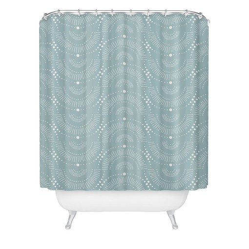 Blue Geometric Boho Shower Curtain, Vintage-Inspired Bathroom Decor, Fabric Bath Curtain - Image 3