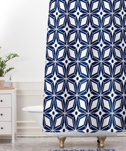 Blue Geometric Shower Curtain | Mid Century Modern Bath Decor | Vintage Bathroom