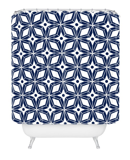 Blue Geometric Shower Curtain | Mid Century Modern Bath Decor | Vintage Bathroom - Image 2