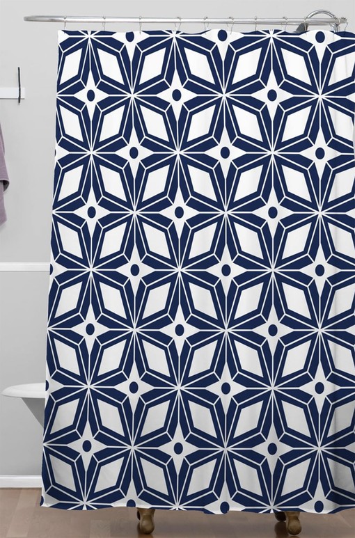 Blue Geometric Shower Curtain | Mid Century Modern Bath Decor | Vintage Bathroom - Image 3