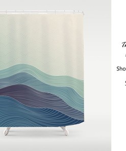 Blue Gradient Curve Art Disney Shower Curtain, Hill Mountain Curve Design with Thick Extra Long Dimensions