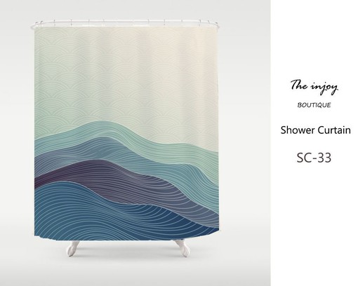 Blue Gradient Curve Art Disney Shower Curtain, Hill Mountain Curve Design with Thick Extra Long Dimensions