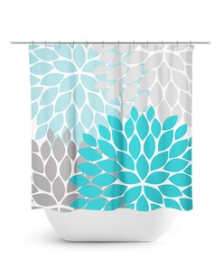 Blue Gray Flower Fabric Bath Curtain | Decorative Shower Curtain Art for Blue and Gray Bathroom