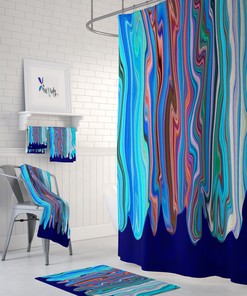 Blue Hippie Swirl Boho Shower Curtain Set with Unique Bathroom Decor
