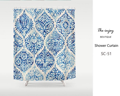 Blue Ink Moroccan Pattern Disney Luxury Shower Curtain, Extra Heavy Quality and Hooks Included