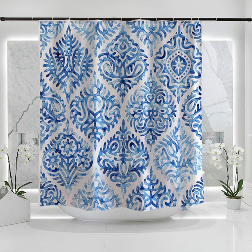 Blue Ink Moroccan Pattern Disney Luxury Shower Curtain, Extra Heavy Quality and Hooks Included - Image 2
