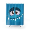 Blue Kids Monster Face Print Shower Curtain for Playful Bathroom Decor