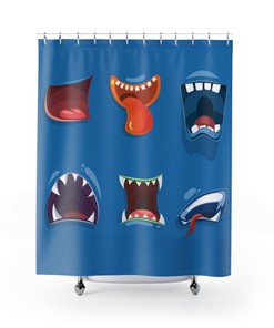 Blue Kids Monster Mouths Shower Curtain - Fun for Children's Bathrooms