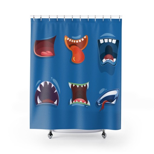 Blue Kids Monster Mouths Shower Curtain - Fun for Children's Bathrooms