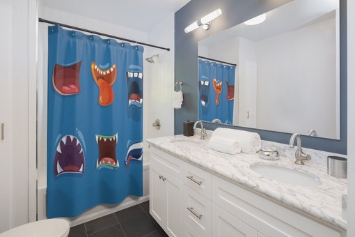 Blue Kids Monster Mouths Shower Curtain - Fun for Children's Bathrooms - Image 2